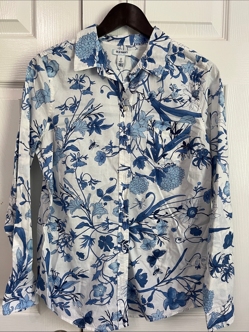 Old Navy White Shirt with Blue Floral Print